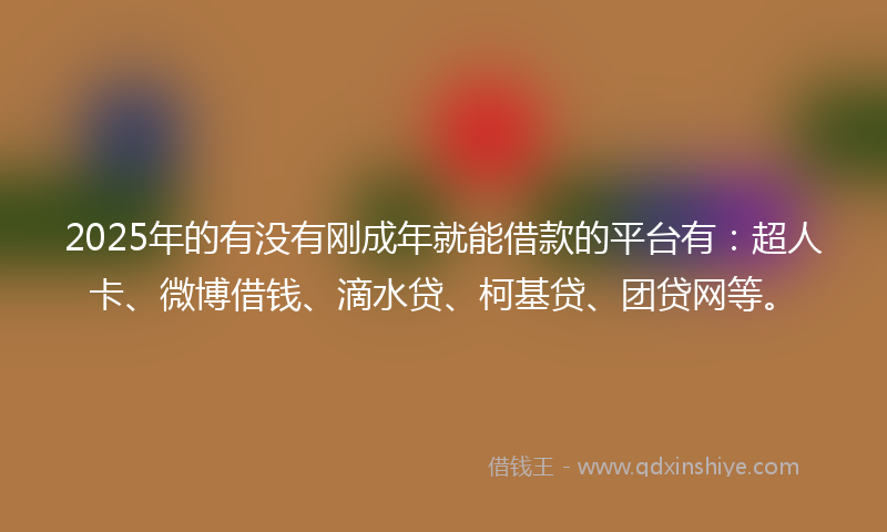 2025年的有没有刚成年就能借款的平台有：超人卡、微博借钱、滴水贷、柯基贷、团贷网等。