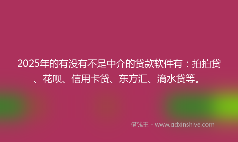 2025年的有没有不是中介的贷款软件有：拍拍贷、花呗、信用卡贷、东方汇、滴水贷等。