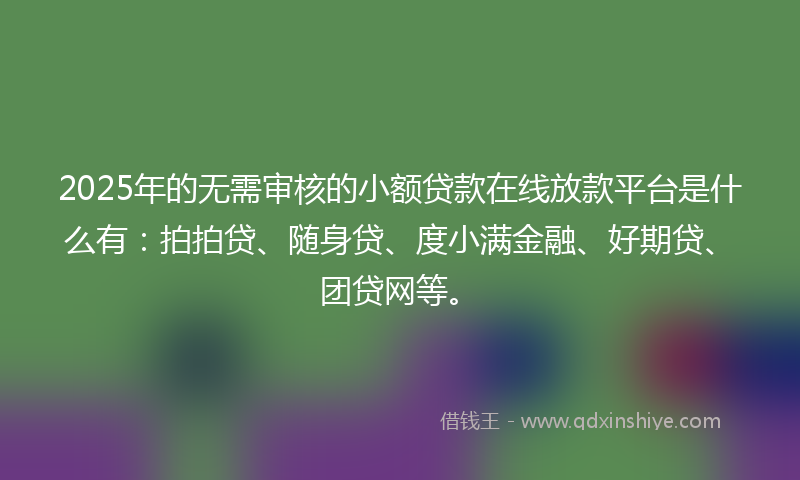 2025年的无需审核的小额贷款在线放款平台是什么有：拍拍贷、随身贷、度小满金融、好期贷、团贷网等。