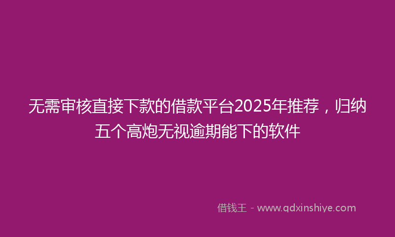 无需审核直接下款的借款平台2025年推荐，归纳五个高炮无视逾期能下的软件
