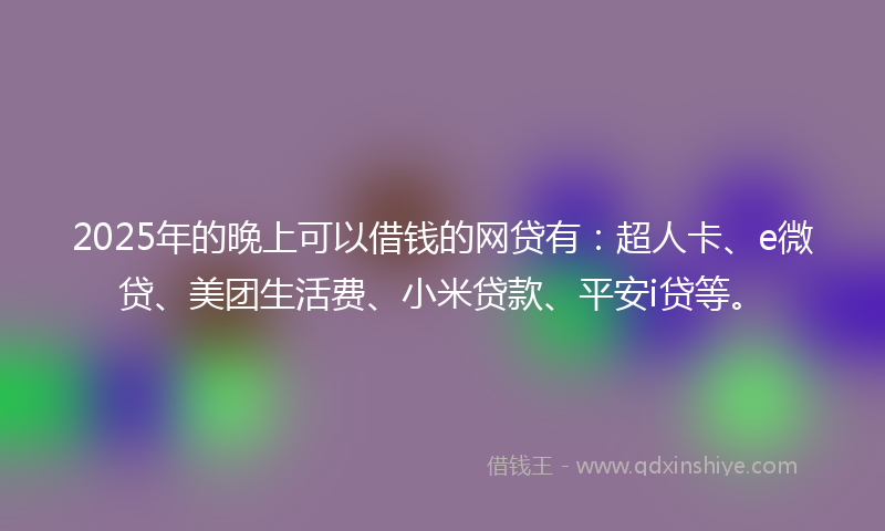 2025年的晚上可以借钱的网贷有：超人卡、e微贷、美团生活费、小米贷款、平安i贷等。