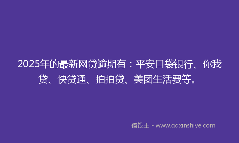 2025年的最新网贷逾期有：平安口袋银行、你我贷、快贷通、拍拍贷、美团生活费等。