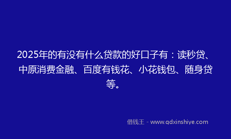 2025年的有没有什么贷款的好口子有：读秒贷、中原消费金融、百度有钱花、小花钱包、随身贷等。