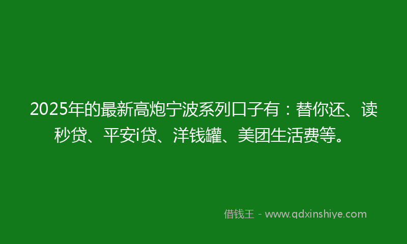 2025年的最新高炮宁波系列口子有：替你还、读秒贷、平安i贷、洋钱罐、美团生活费等。