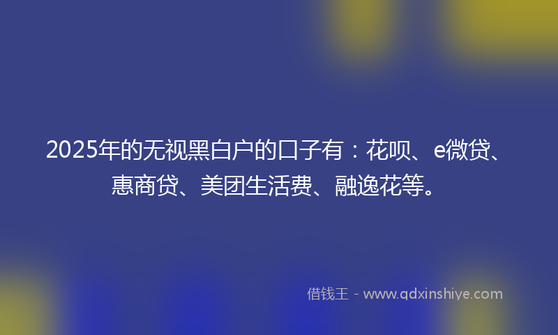 2025年的无视黑白户的口子有：花呗、e微贷、惠商贷、美团生活费、融逸花等。