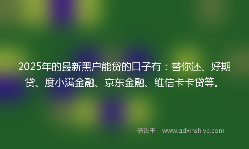 2025年的最新黑户能贷的口子有：替你还、好期贷、度小满金融、京东金融、维信卡卡贷等。