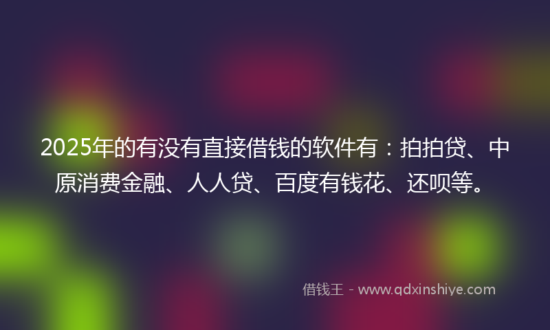 2025年的有没有直接借钱的软件有：拍拍贷、中原消费金融、人人贷、百度有钱花、还呗等。