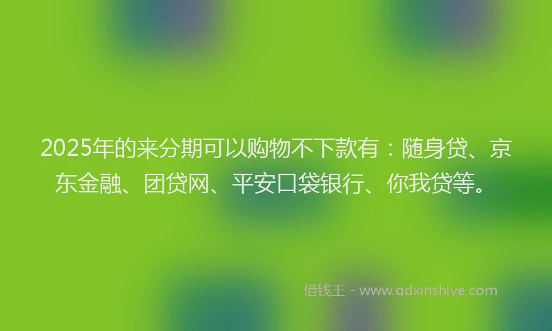 2025年的来分期可以购物不下款有：随身贷、京东金融、团贷网、平安口袋银行、你我贷等。