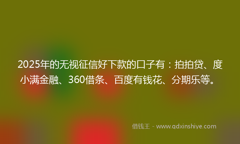 2025年的无视征信好下款的口子有：拍拍贷、度小满金融、360借条、百度有钱花、分期乐等。