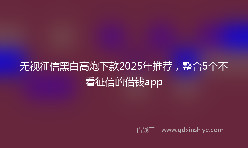 无视征信黑白高炮下款2025年推荐，整合5个不看征信的借钱app