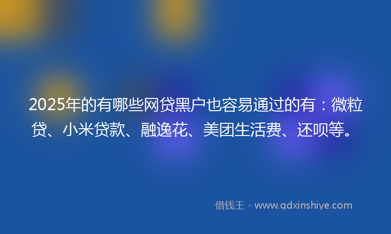 2025年的有哪些网贷黑户也容易通过的有：微粒贷、小米贷款、融逸花、美团生活费、还呗等。