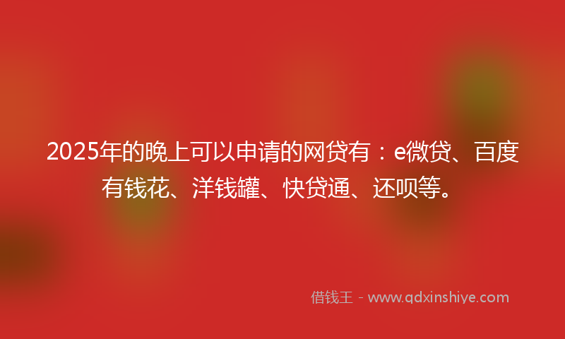 2025年的晚上可以申请的网贷有：e微贷、百度有钱花、洋钱罐、快贷通、还呗等。