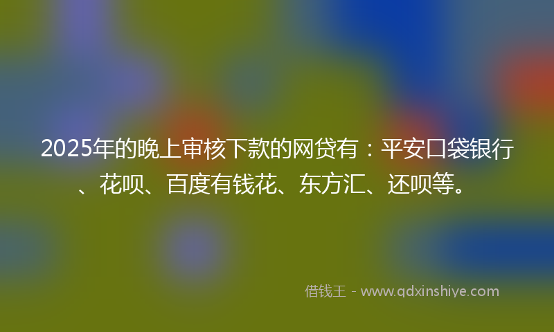 2025年的晚上审核下款的网贷有：平安口袋银行、花呗、百度有钱花、东方汇、还呗等。