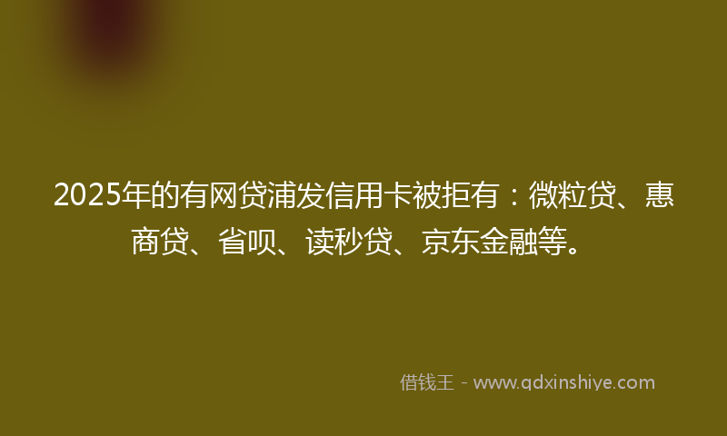 2025年的有网贷浦发信用卡被拒有：微粒贷、惠商贷、省呗、读秒贷、京东金融等。