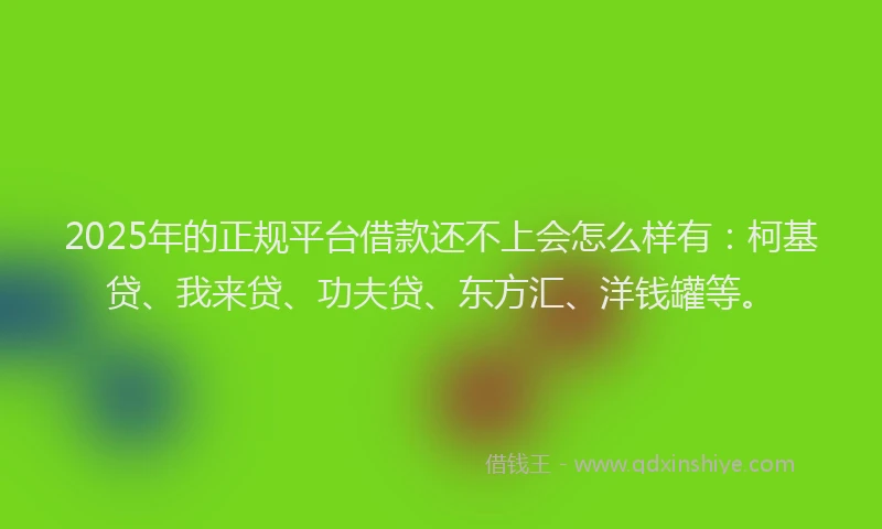 2025年的正规平台借款还不上会怎么样有：柯基贷、我来贷、功夫贷、东方汇、洋钱罐等。