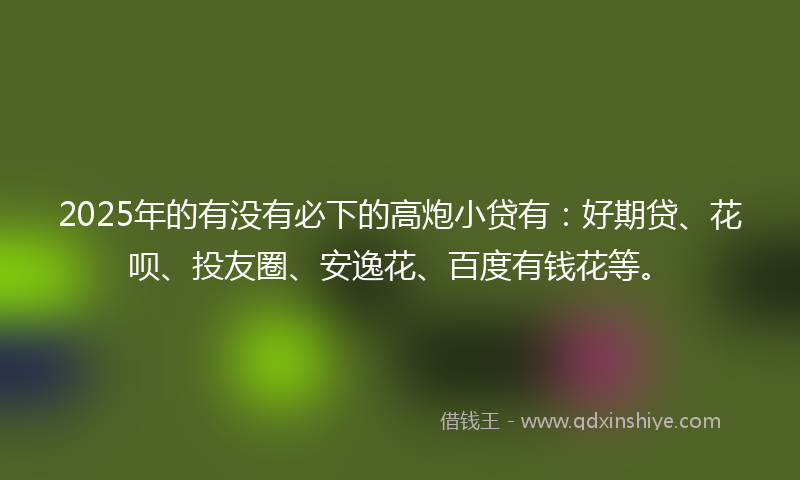 2025年的有没有必下的高炮小贷有：好期贷、花呗、投友圈、安逸花、百度有钱花等。