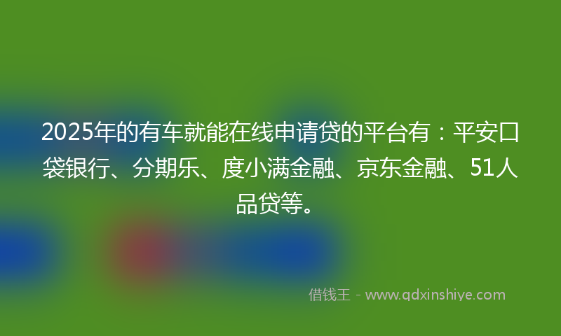 2025年的有车就能在线申请贷的平台有：平安口袋银行、分期乐、度小满金融、京东金融、51人品贷等。