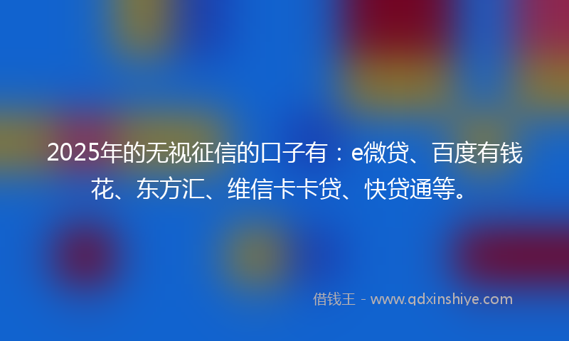 2025年的无视征信的口子有：e微贷、百度有钱花、东方汇、维信卡卡贷、快贷通等。
