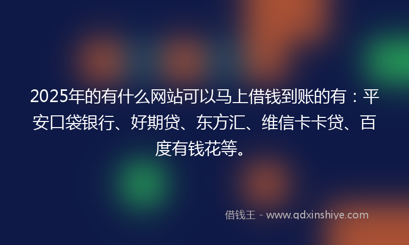 2025年的有什么网站可以马上借钱到账的有：平安口袋银行、好期贷、东方汇、维信卡卡贷、百度有钱花等。