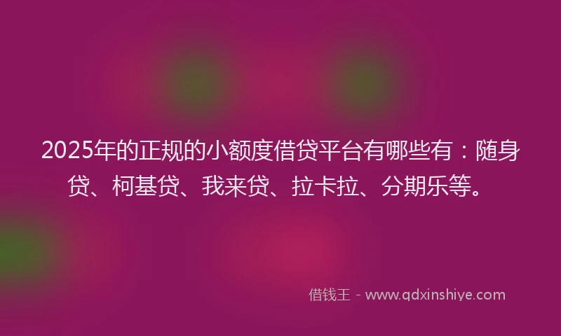 2025年的正规的小额度借贷平台有哪些有：随身贷、柯基贷、我来贷、拉卡拉、分期乐等。
