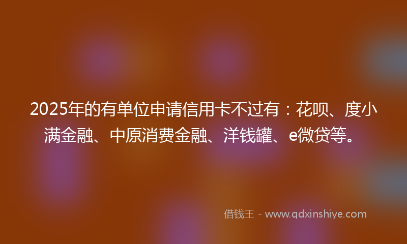 2025年的有单位申请信用卡不过有：花呗、度小满金融、中原消费金融、洋钱罐、e微贷等。
