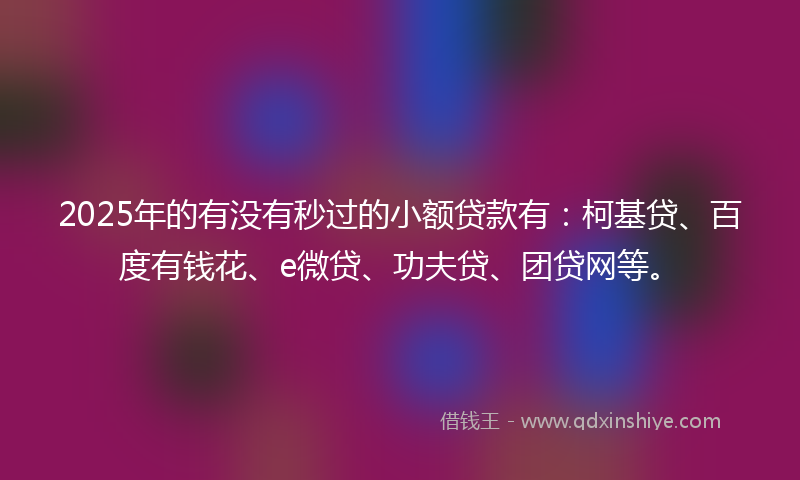 2025年的有没有秒过的小额贷款有：柯基贷、百度有钱花、e微贷、功夫贷、团贷网等。