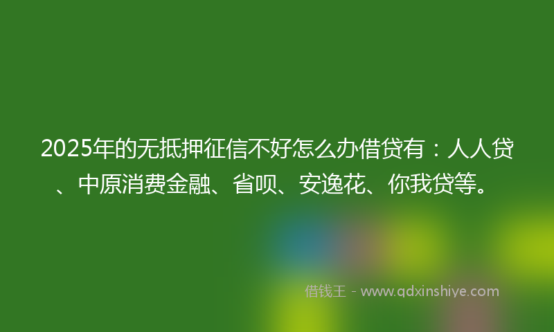 2025年的无抵押征信不好怎么办借贷有：人人贷、中原消费金融、省呗、安逸花、你我贷等。
