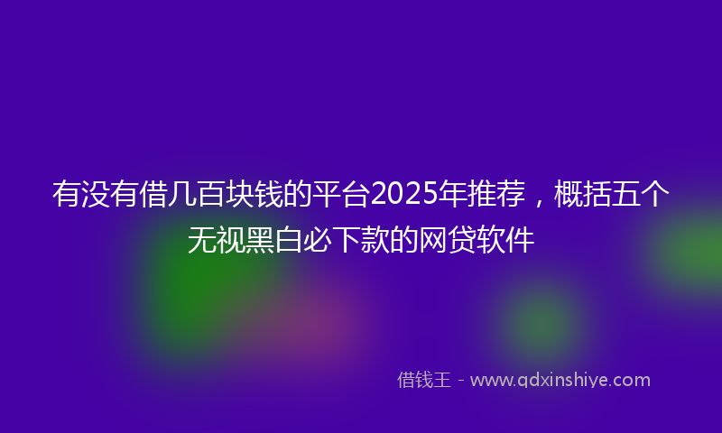 有没有借几百块钱的平台2025年推荐，概括五个无视黑白必下款的网贷软件