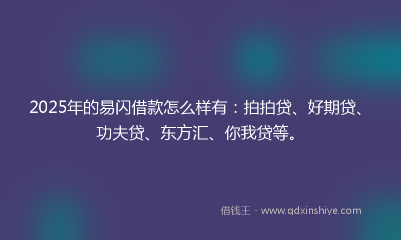 2025年的易闪借款怎么样有：拍拍贷、好期贷、功夫贷、东方汇、你我贷等。