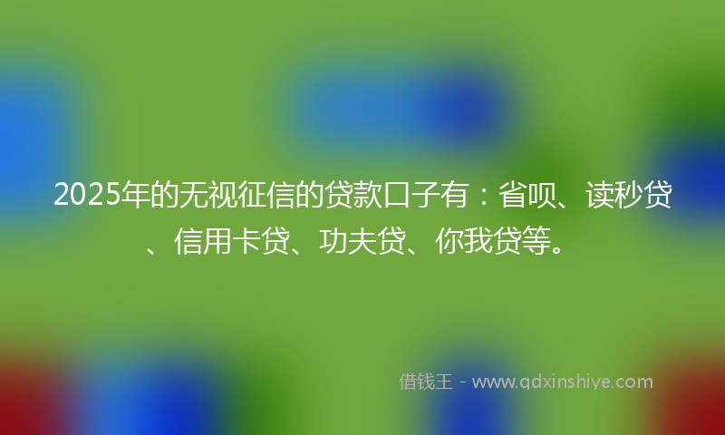 2025年的无视征信的贷款口子有：省呗、读秒贷、信用卡贷、功夫贷、你我贷等。