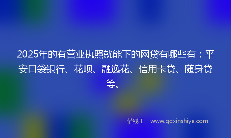 2025年的有营业执照就能下的网贷有哪些有：平安口袋银行、花呗、融逸花、信用卡贷、随身贷等。
