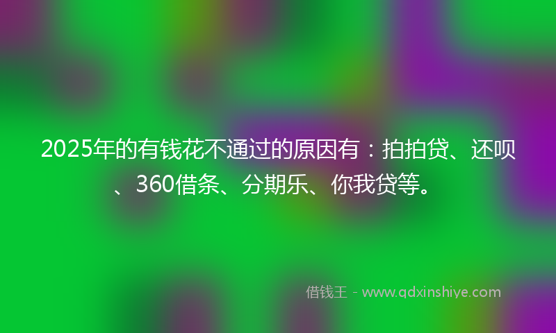2025年的有钱花不通过的原因有：拍拍贷、还呗、360借条、分期乐、你我贷等。