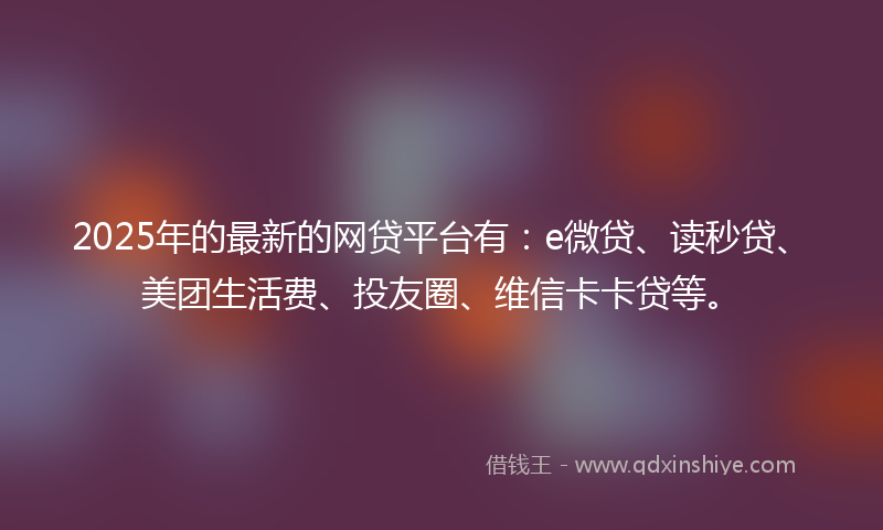 2025年的最新的网贷平台有：e微贷、读秒贷、美团生活费、投友圈、维信卡卡贷等。