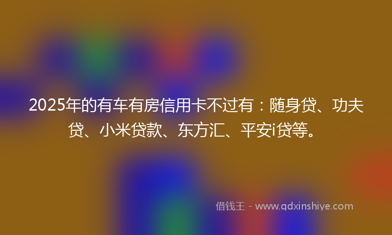 2025年的有车有房信用卡不过有：随身贷、功夫贷、小米贷款、东方汇、平安i贷等。