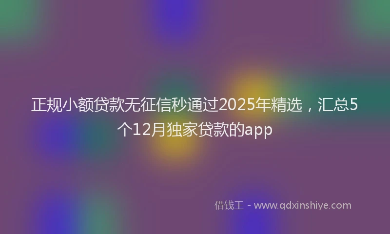 正规小额贷款无征信秒通过2025年精选，汇总5个12月独家贷款的app