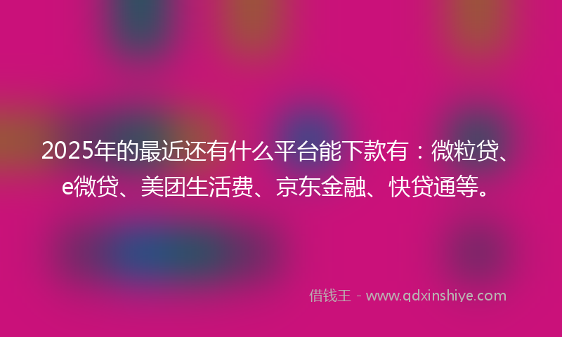 2025年的最近还有什么平台能下款有：微粒贷、e微贷、美团生活费、京东金融、快贷通等。