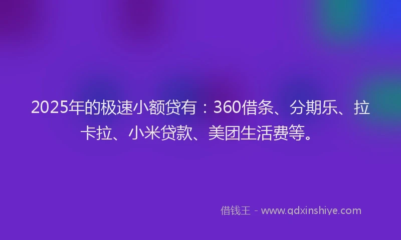 2025年的极速小额贷有：360借条、分期乐、拉卡拉、小米贷款、美团生活费等。