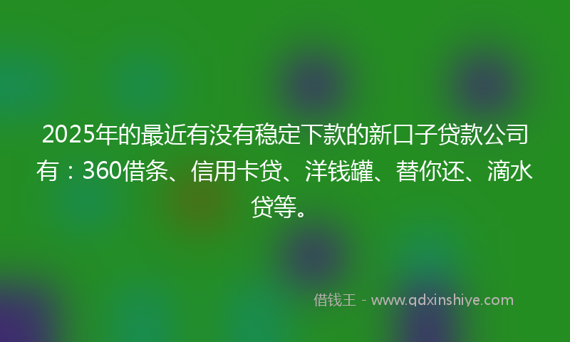 2025年的最近有没有稳定下款的新口子贷款公司有：360借条、信用卡贷、洋钱罐、替你还、滴水贷等。