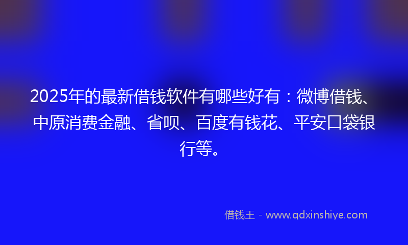 2025年的最新借钱软件有哪些好有：微博借钱、中原消费金融、省呗、百度有钱花、平安口袋银行等。