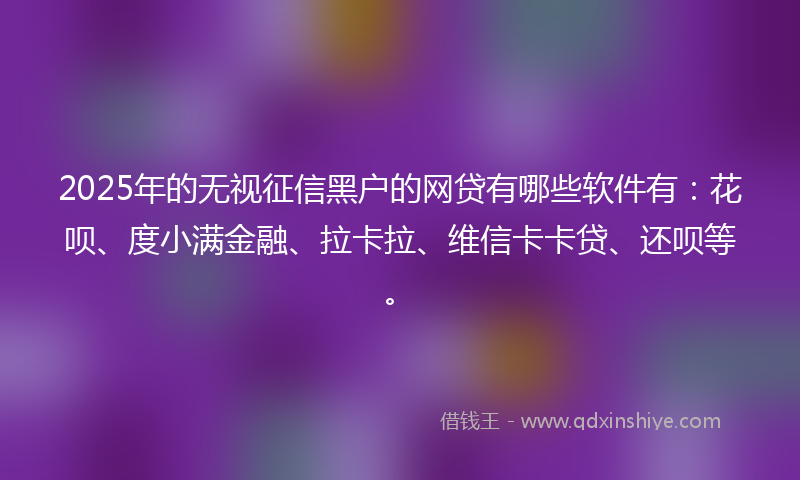 2025年的无视征信黑户的网贷有哪些软件有：花呗、度小满金融、拉卡拉、维信卡卡贷、还呗等。
