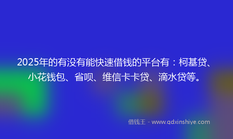 2025年的有没有能快速借钱的平台有：柯基贷、小花钱包、省呗、维信卡卡贷、滴水贷等。