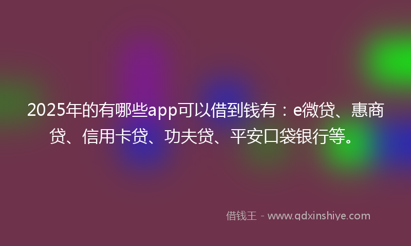 2025年的有哪些app可以借到钱有：e微贷、惠商贷、信用卡贷、功夫贷、平安口袋银行等。