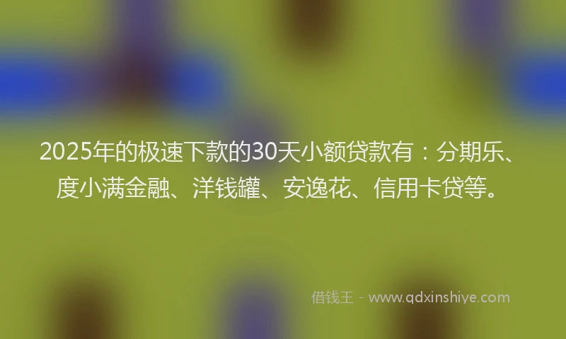2025年的极速下款的30天小额贷款有：分期乐、度小满金融、洋钱罐、安逸花、信用卡贷等。