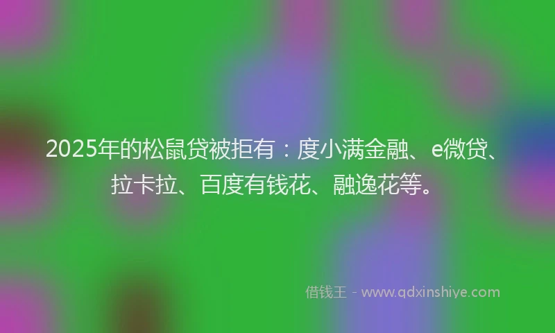 2025年的松鼠贷被拒有：度小满金融、e微贷、拉卡拉、百度有钱花、融逸花等。