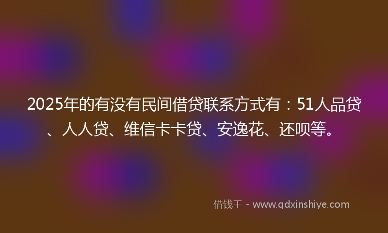 2025年的有没有民间借贷联系方式有：51人品贷、人人贷、维信卡卡贷、安逸花、还呗等。