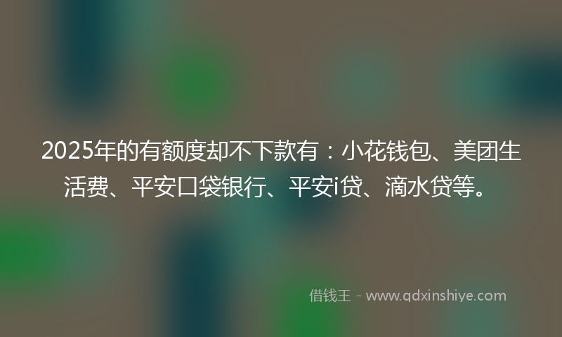 2025年的有额度却不下款有：小花钱包、美团生活费、平安口袋银行、平安i贷、滴水贷等。