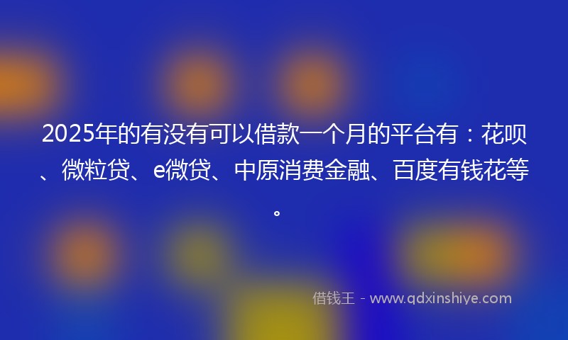 2025年的有没有可以借款一个月的平台有：花呗、微粒贷、e微贷、中原消费金融、百度有钱花等。