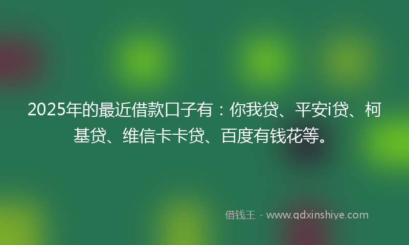 2025年的最近借款口子有：你我贷、平安i贷、柯基贷、维信卡卡贷、百度有钱花等。