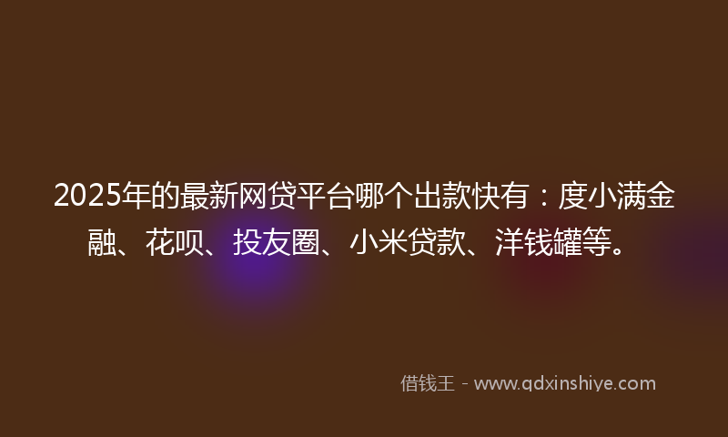 2025年的最新网贷平台哪个出款快有：度小满金融、花呗、投友圈、小米贷款、洋钱罐等。