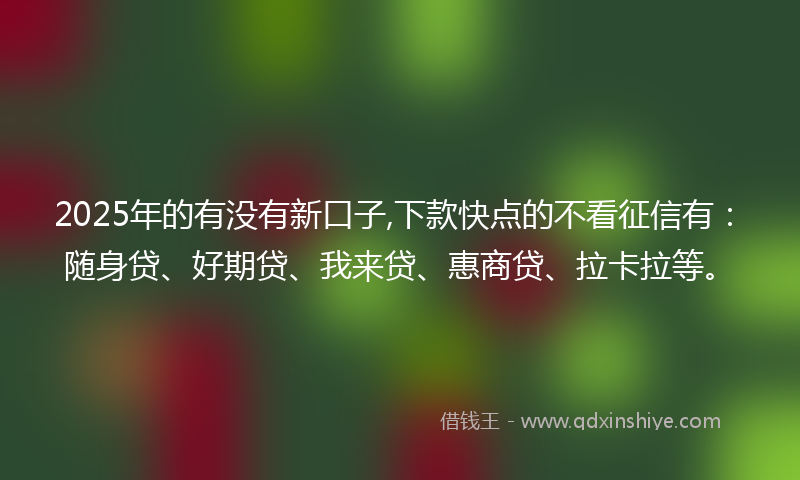 2025年的有没有新口子,下款快点的不看征信有：随身贷、好期贷、我来贷、惠商贷、拉卡拉等。